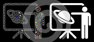 Glowing Mesh Wire Frame Lecture Icon with Flare Spots