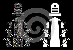 Glowing Mesh Network Fatal Road Icon with Light Spots