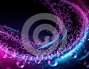 Glowing microbubbles in thick fluid move in a spiral pattern.