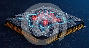 Glowing microchip with intense data streams