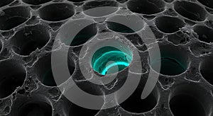 Glowing microscopic honeycomb texture