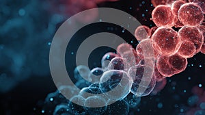 Glowing molecular network with amber and blue tones. Neural network AI generated