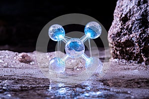 Glowing Molecular Structure in Snowy Landscape