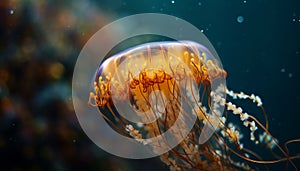 Glowing moon jellyfish in deep sea motion generated by AI