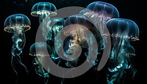 Glowing moon jellyfish in deep sea, a natural pattern beauty generated by AI