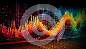 Glowing multi colored wave pattern on dark abstract background generated by AI