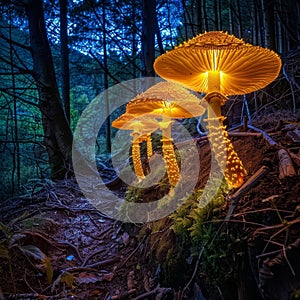 Glowing Mushrooms in the Forest