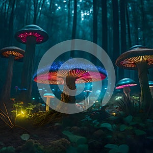 Glowing mushrooms in the forest - ai generated image