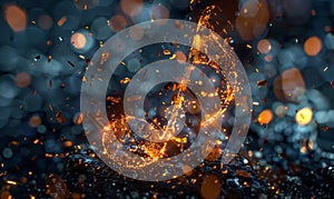 Glowing music note made from broken and shattered glass on beautiful defocused bokeh background