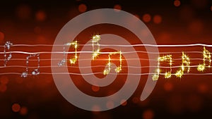 Glowing music notes moving on sheet, passionate love song, romantic background