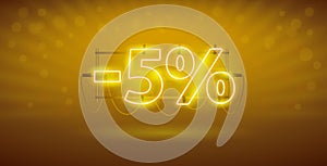 Glowing Neon 5 Percent Discount Banner