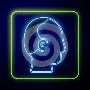 Glowing neon Baldness icon isolated on blue background. Alopecia. Vector