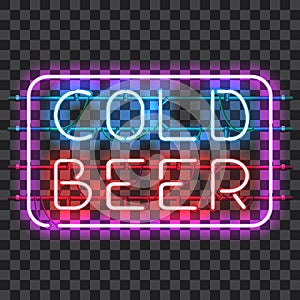 Glowing neon bar sign COLD BEER