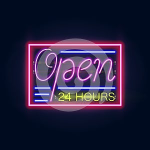 Glowing Neon Bar Sign for Your Custom Banner. realistic design. With the inscription open.