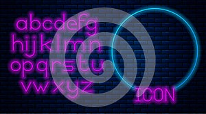 Glowing neon Bar of soap with foam icon isolated on brick wall background. Soap bar with bubbles. Neon light alphabet