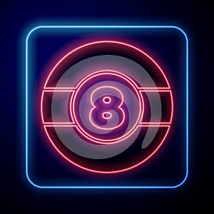 Glowing neon Billiard pool snooker ball with number 8 icon isolated on black background. Vector