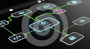 A I Agent connected in digital network with glowing nodes and lines AI agent artificial intelligence