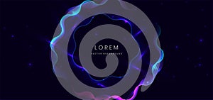 Glowing neon blue and pink serrated dynamic lines isolated on dark blue background