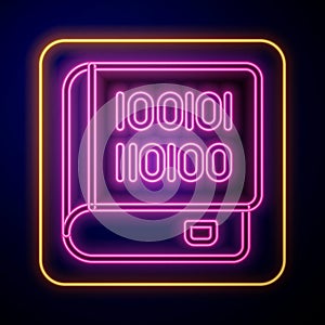 Glowing neon Books about programming icon isolated on black background. Programming language concept. PHP, CSS, XML