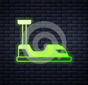 Glowing neon Bumper car icon isolated on brick wall background. Amusement park. Childrens entertainment playground