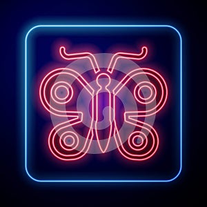 Glowing neon Butterfly icon isolated on black background. Vector