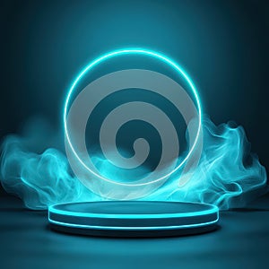Glowing Neon Circle and Smoke Platform.