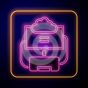 Glowing neon Cloud database icon isolated on black background. Cloud computing concept. Digital service or app with data