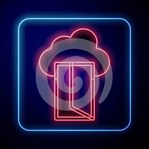 Glowing neon Cloud database icon isolated on black background. Cloud computing concept. Digital service or app with data