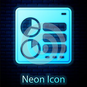 Glowing neon Computer api interface icon isolated on brick wall background. Application programming interface API