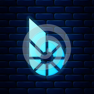 Glowing neon Cryptocurrency coin Bitshares BTS icon isolated on brick wall background. Physical bit coin. Digital