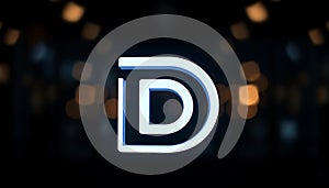 Glowing Neon \'D\' Letterform Against a Blurred Cityscape photo
