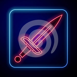 Glowing neon Dagger icon isolated on black background. Knife icon. Sword with sharp blade. Vector