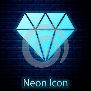 Glowing neon Diamond icon isolated on brick wall background. Jewelry symbol. Gem stone. Vector