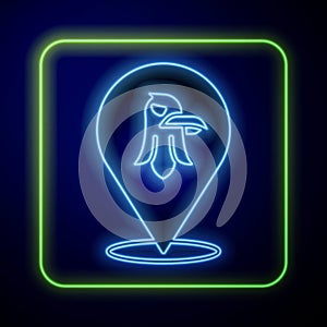 Glowing neon Eagle icon isolated on blue background. American Presidential symbol. Vector