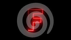 glowing neon effect with letter F alphabet on black background. video footage. 4k