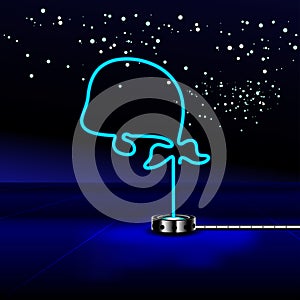 Glowing Neon effect sign with blue Dolphin. Night club or bar concept. on dark background. editable vector