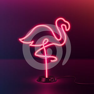 Glowing Neon effect sign with Pink Flamingo. night club or bar concept. on dark background. editable vector