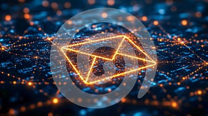 A glowing neon envelope on a dark background, symbolizing digital communication and e-mail