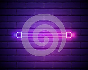 Glowing neon fluorescent Light bulb shine icon isolated on brick wall background. Energy and idea symbol. Lamp electric. Vector