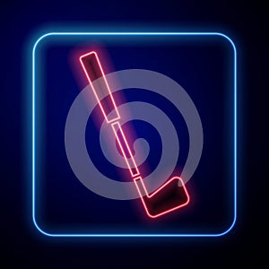 Glowing neon Golf club icon isolated on black background. Vector