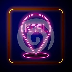 Glowing neon Kcal icon isolated on isolated on black background. Health food. Vector