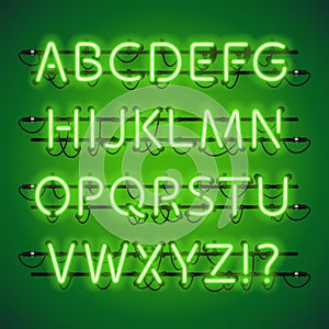 Glowing Neon Lime Green Alphabet