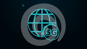 Glowing neon line 5G new wireless internet wifi connection icon isolated on black background. Global network high speed