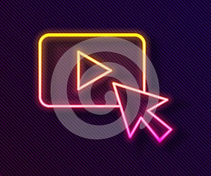 Glowing neon line Advertising icon isolated on black background. Concept of marketing and promotion process. Responsive