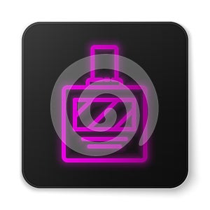 Glowing neon line Aftershave icon isolated on white background. Cologne spray icon. Male perfume bottle. Black square