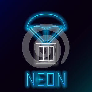 Glowing neon line Airdrop box icon isolated on black background. Colorful outline concept. Vector
