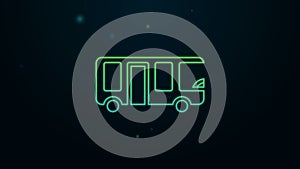 Glowing neon line Airport bus icon isolated on black background. 4K Video motion graphic animation