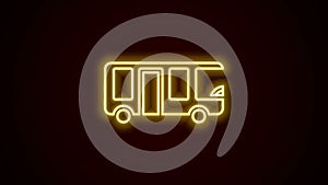 Glowing neon line Airport bus icon isolated on black background. 4K Video motion graphic animation