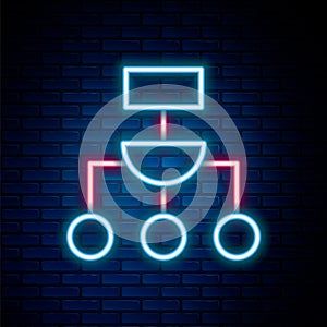 Glowing neon line Algorithm icon isolated on brick wall background. Algorithm symbol design from Artificial Intelligence