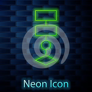 Glowing neon line Algorithm icon isolated on brick wall background. Algorithm symbol design from Artificial Intelligence